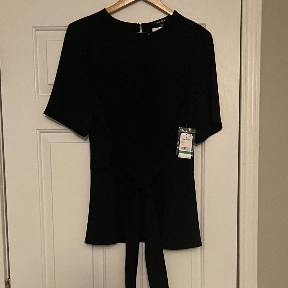 Nine West Black Short Sleeve Tie-Front Top